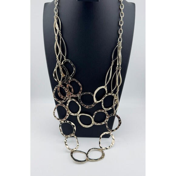 Vintage Hammered Circle Multistrand Necklace Texture Retro Spherical Modernist - Picture 6 of 10